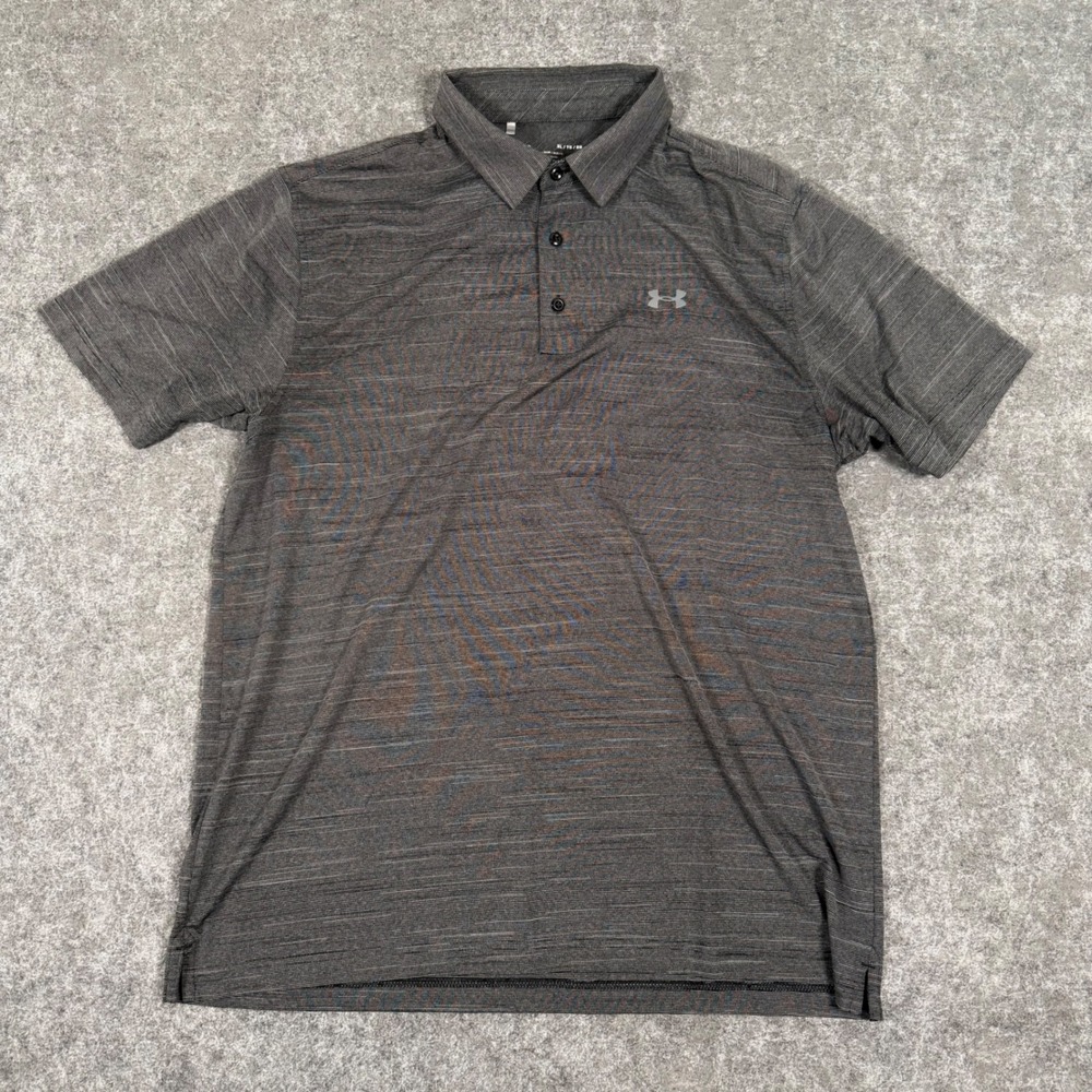 Under Armour Polo Shirt Mens XL Gray Space Dye Loose Fit Golf HeatGear Active